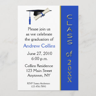 Invitación azul de la graduación del oro del