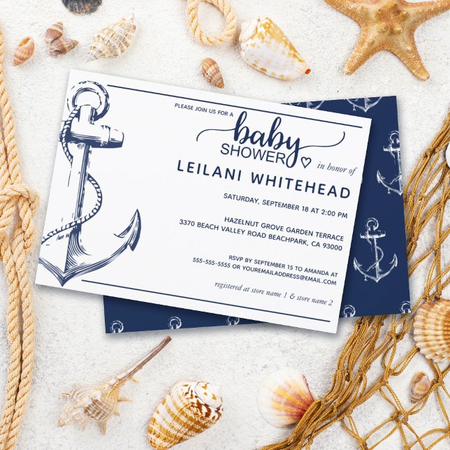 Invitación Azul de la Marina Baby Shower Anchor Náutico (Subido por el creador)
