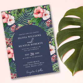 Invitación Azul de la Marina Boda del Arco de Hibiscus Tropic