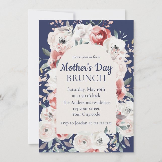 Invitación azul de la Marina Brunch del Día de la  (Anverso)