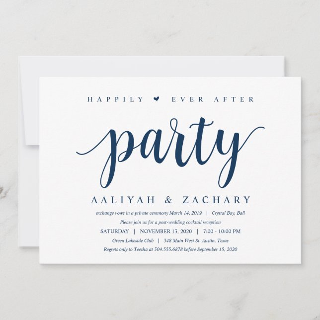 Invitación Azul de la Marina Cuta Rusa Moderna, Elopement Bod (Anverso)