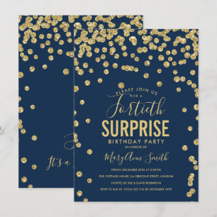 Invitación Azul de la Marina de Oro de cumpleaños número 40