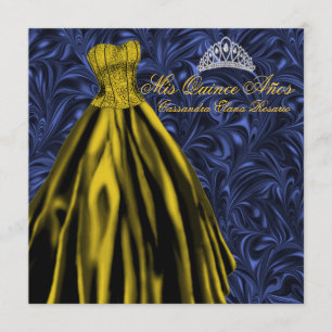 Invitación Azul de la Marina Real Dorado Vestido Azul Dorado
