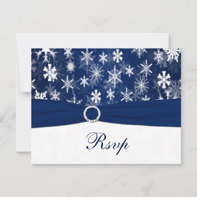 Invitación Azul de la marina RIBBON IMPRESO, copos de nieve b (Anverso)