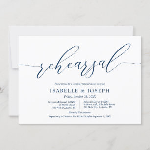 Invitación Azul de la Marina Romántica, ensayo Boda y cena