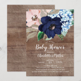 Invitación Azul de la Marina Rusa y Rubor Floral Baby Shower