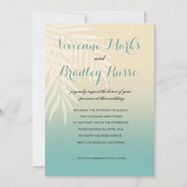 Invitación Azul de la menta de la boda de playa de la brisa (Anverso)