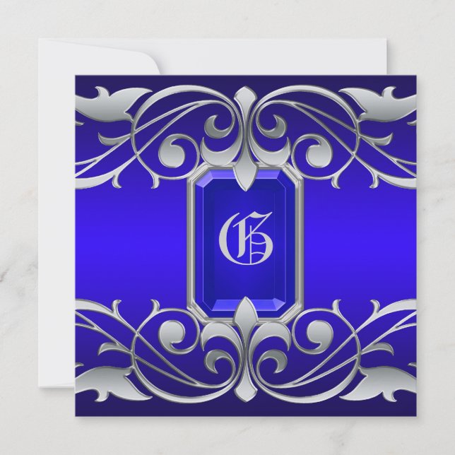 Invitación azul de la voluta de la plata de la (Anverso)