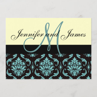 Invitación azul de marfil de la boda del damasco