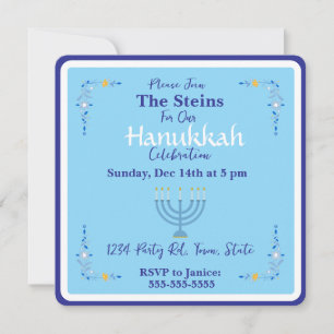 Invitación azul de Menorá de Hanukkah