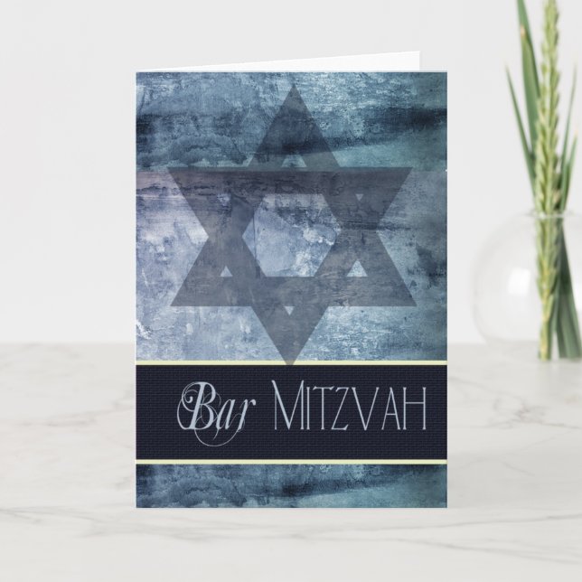 Invitación azul de Mitzvah de la barra (Anverso)