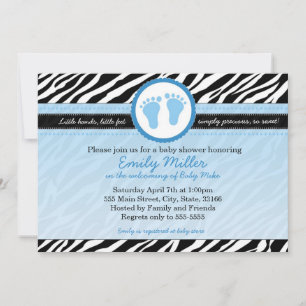 Invitación azul de niño bebé zebra