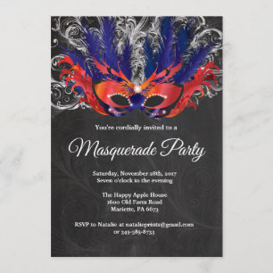 Invitación Azul de plata rojo de la noche mágica del fiesta