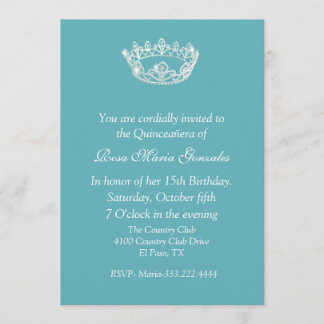 Invitación azul de Quinceañera de la corona de la