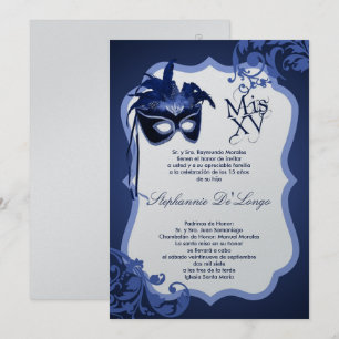 invitación azul de Quinceanera de la máscara de la