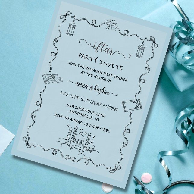 invitación azul de Ramadan Bow doodle iftar (Subido por el creador)