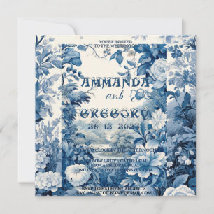 Invitación azul de tela floral francesa