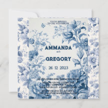 Invitación azul de tela floral francesa