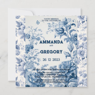 Invitación azul de tela floral francesa