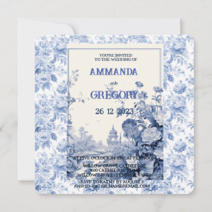 Invitación azul de tela floral francesa