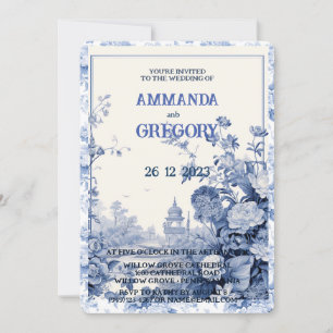 Invitación azul de tela floral francesa