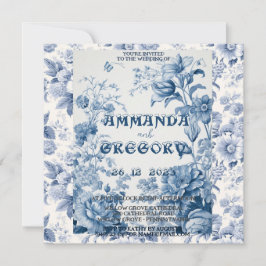Invitación azul de tela floral francesa