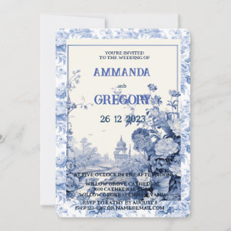 Invitación azul de tela floral francesa