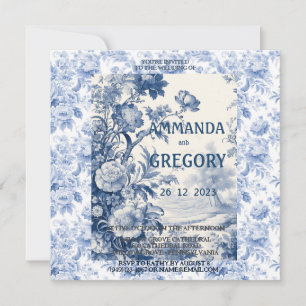 Invitación azul de tela floral francesa
