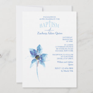 Invitación azul del bautismo de la flor