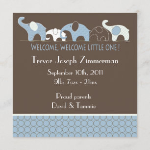 Invitación azul del bebé de los elefantes