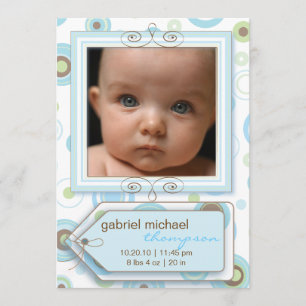 Invitación azul del bebé del lunar y de las rayas