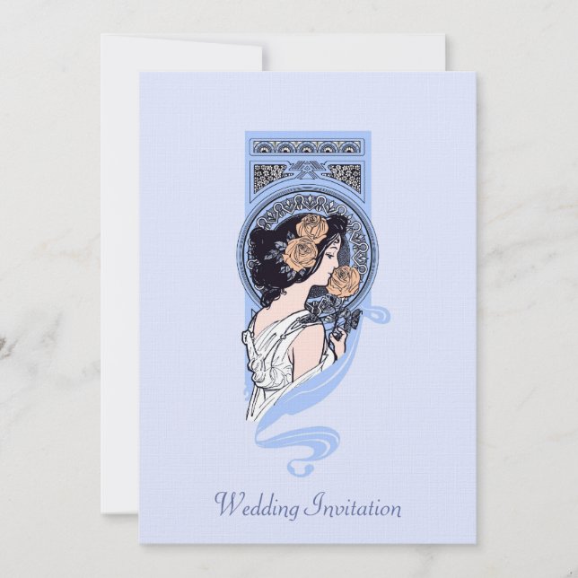 Invitación azul del boda de la belleza del nouveau (Anverso)
