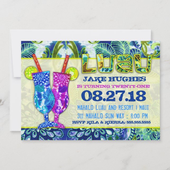 Invitación Azul del Caribe real de los cócteles hawaianos de (Anverso)