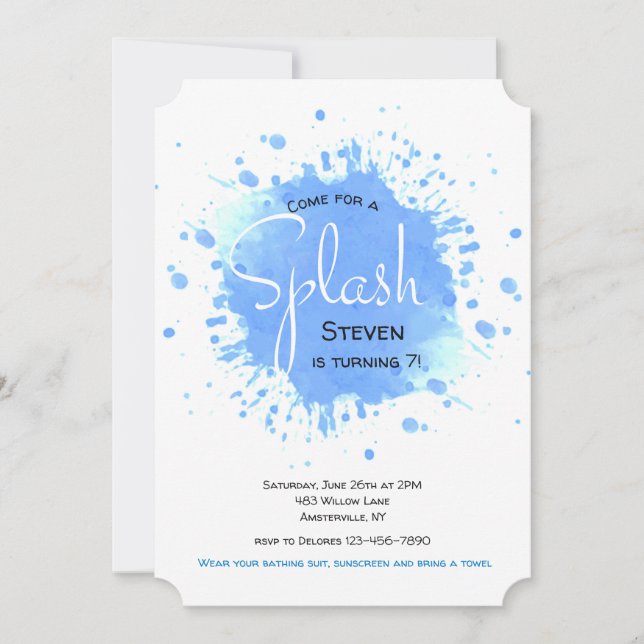 Invitación azul del chapoteo (Anverso)