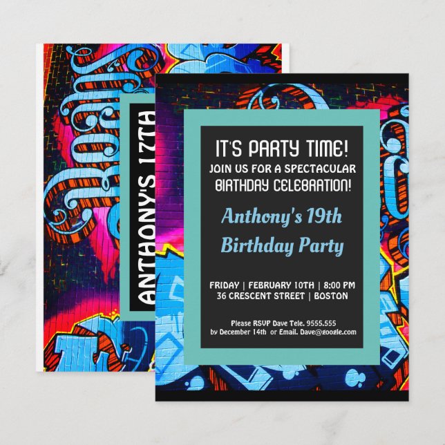 Invitación azul del cumpleaños de Abstarct de la (Anverso / Reverso)