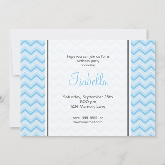 Invitación azul del cumpleaños de Chevron (Anverso)