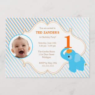 Invitación azul del cumpleaños de la foto del