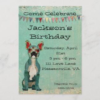 Invitación azul del cumpleaños del bulldog francés