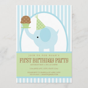 invitación azul del cumpleaños del elefante 5x7