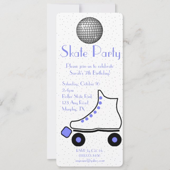 Invitación azul del cumpleaños del patín de ruedas (Anverso)