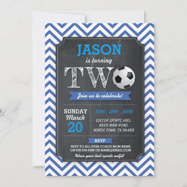 Invitación Azul del cumpleaños DOS del fiesta de la (Anverso)