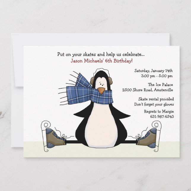 Invitación azul del Fiesta de patinaje sobre hielo (Anverso)