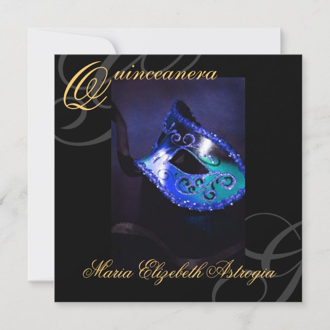 Invitación azul del fiesta de Quinceanera de la (Anverso)