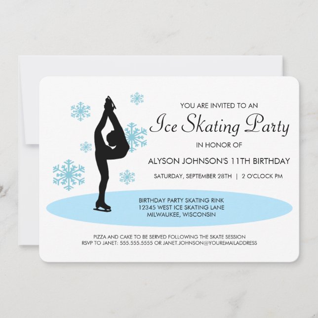 Invitación azul del fiesta del patinaje de hielo (Anverso)