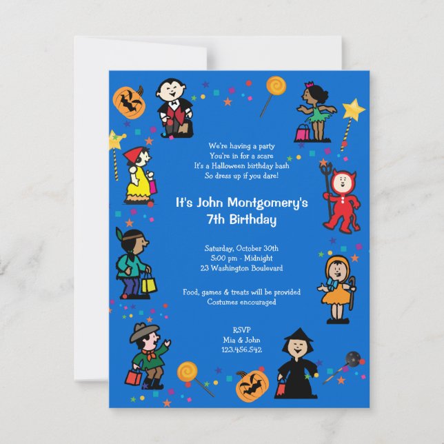 Invitación azul del fiesta del traje del (Anverso)