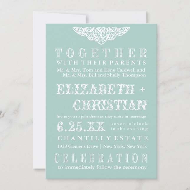 Invitación Azul del Invitación-hielo de la boda de Bill del (Anverso)