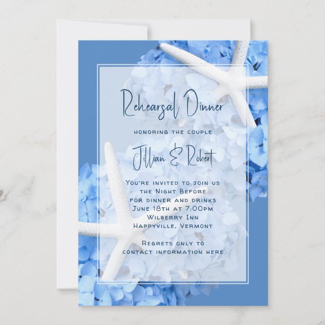 Invitación azul del jardín marino de la cena de en (Anverso)