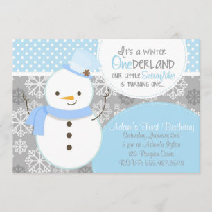 Invitación azul del muñeco de nieve de ONEderland