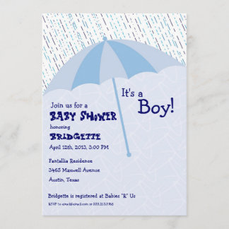 Invitación azul del paraguas Baby Shower