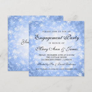 Invitación Azul del Partido de Compromiso Elegante de Winter